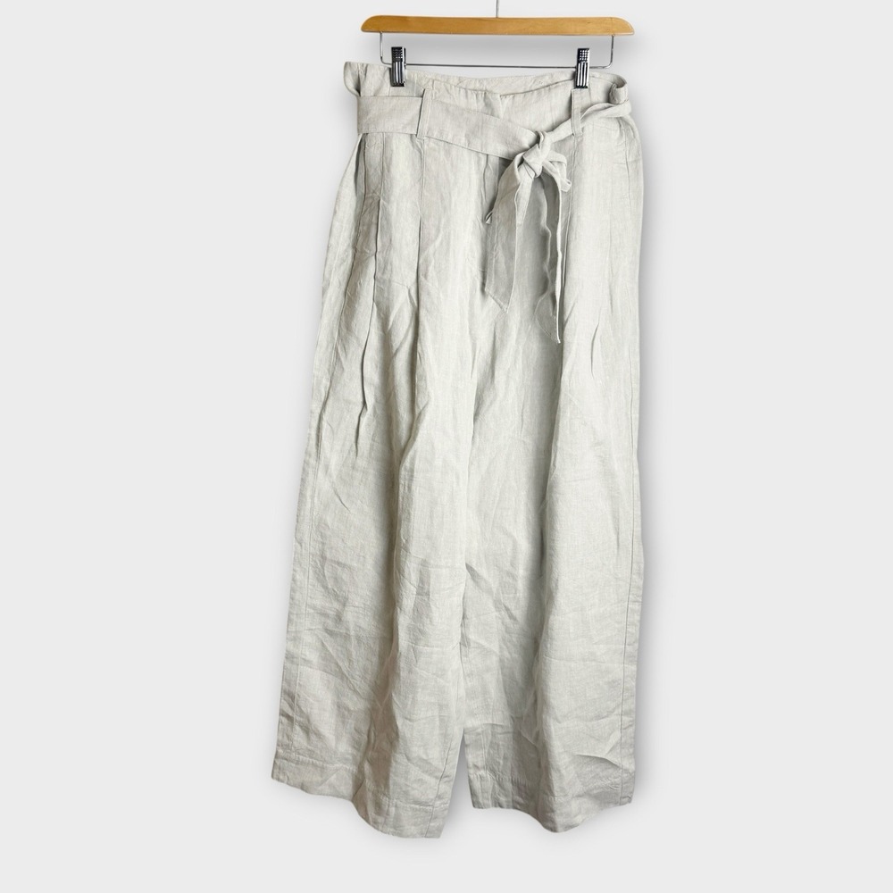 Chico's Belted Pleated Wide-Leg Linen Pants Size 10R